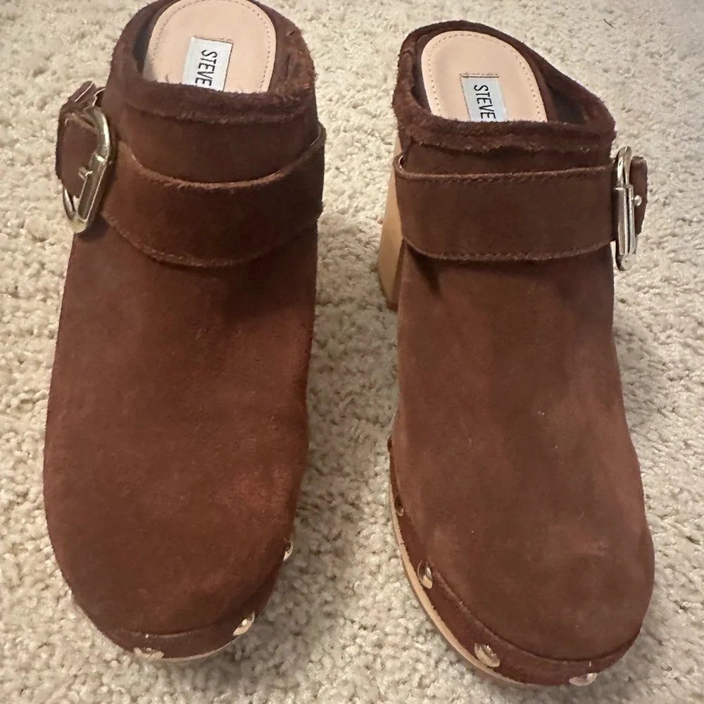 Steve Madden brown suede platform clog shoes 8 - Picture 4 of 6